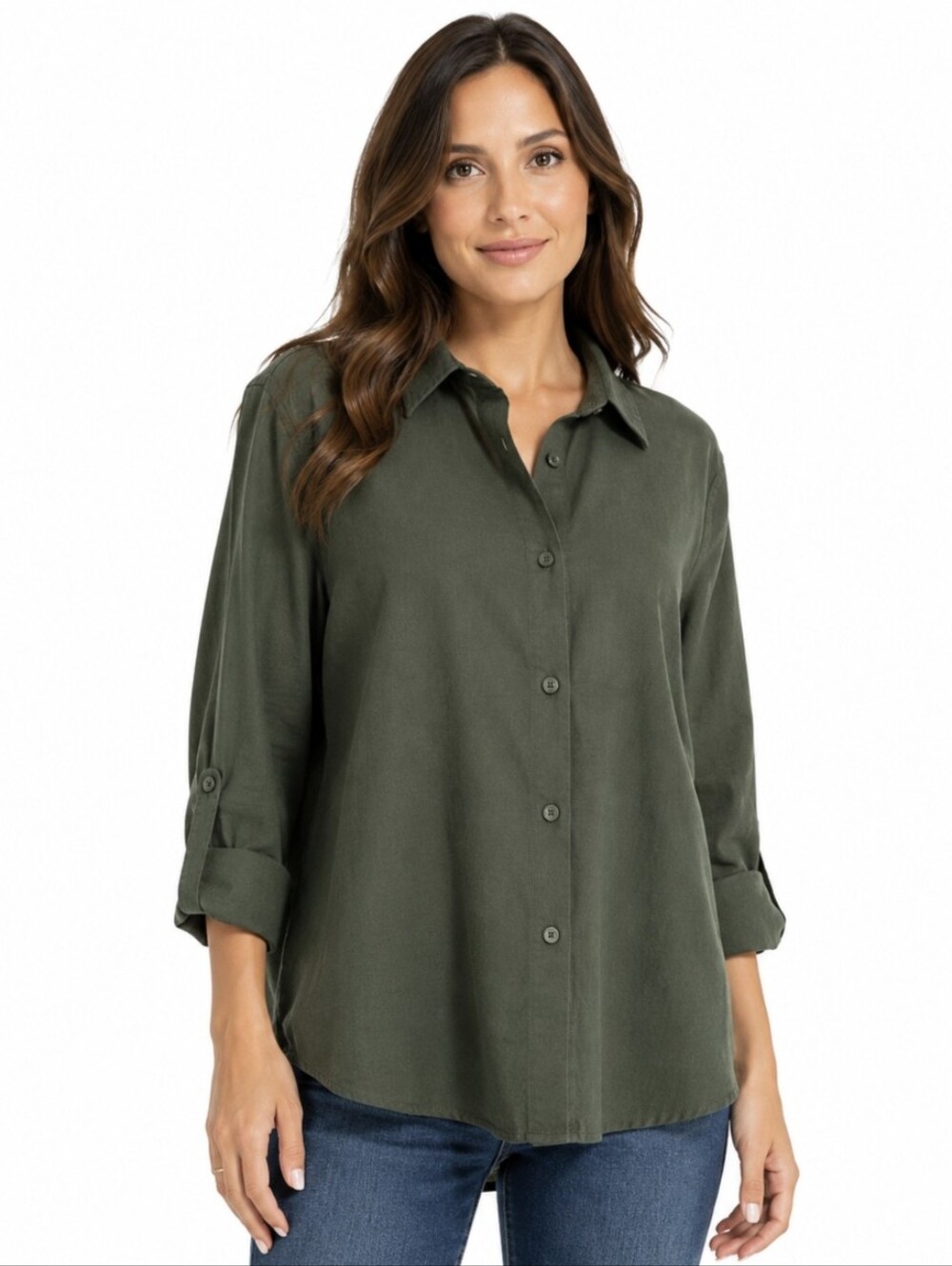 Liz Baker Oversized Casual Top Women's Petite XL Linen Blend Neutral Army Green